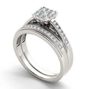 🎁 Double Layer Princess Cut Gems Square Zircon Rings for Women, EVGG1256